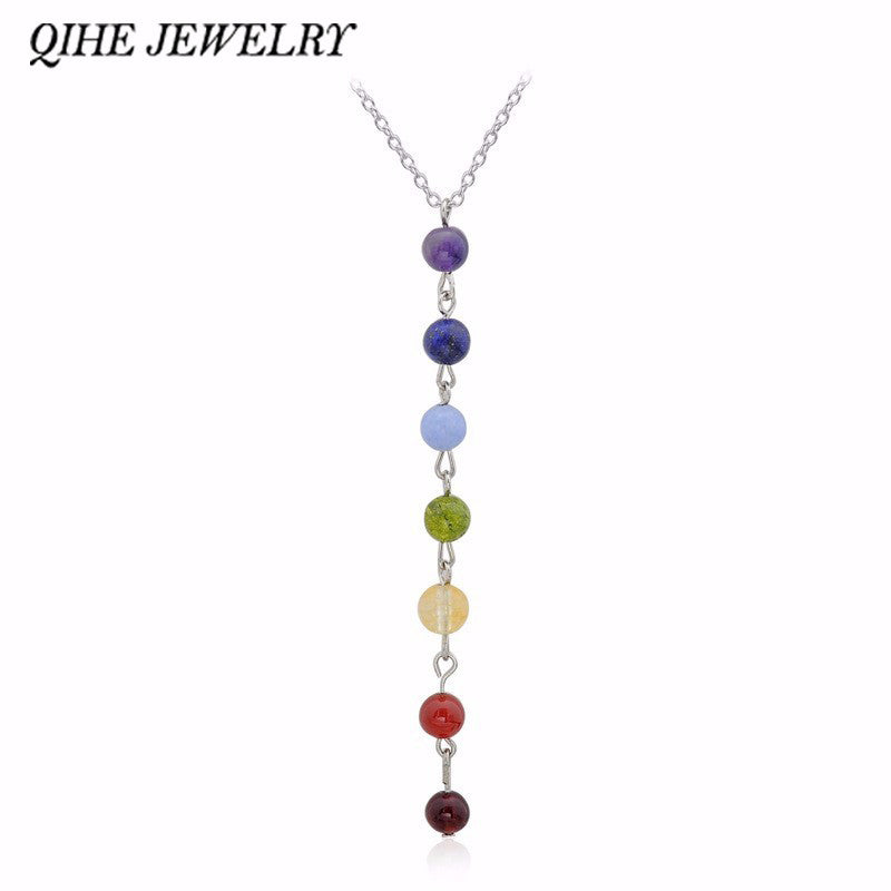 QIHE JEWELRY Reiki Healing Spiritual Beads Chakra Pendant Yoga Long Tassel Chain Necklace For Women Yoga Gifts Jewelry