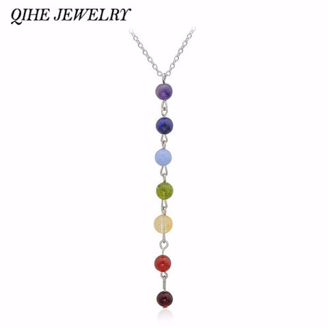 QIHE JEWELRY Reiki Healing Spiritual Beads Chakra Pendant Yoga Long Tassel Chain Necklace For Women Yoga Gifts Jewelry
