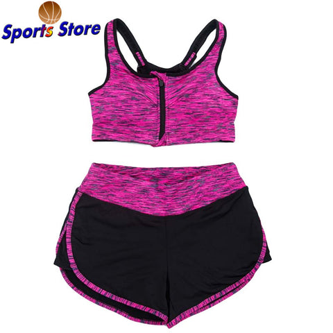Women Satin Print Yoga Sets Running Sports Bra Zipper+ Shorts Set Fitness Gym Push Up Seamless Bras Tops Elastic Short Pants