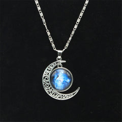 Vintage Star Moonstone Necklace Pendant Necklaces  Fashion Long Chains  Moon Necklace Jewelry