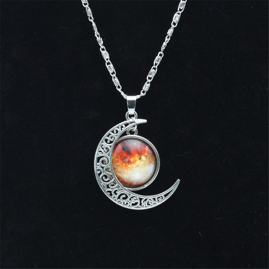 Vintage Star Moonstone Necklace Pendant Necklaces  Fashion Long Chains  Moon Necklace Jewelry