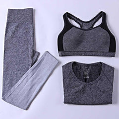 B.BANG 3 Pieces Women Yoga Sets Bra + Pants + Shirt Women Sports Sets for Gym Running Clothing Woman Fitness Clothing