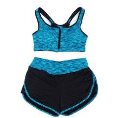 Women Satin Print Yoga Sets Running Sports Bra Zipper+ Shorts Set Fitness Gym Push Up Seamless Bras Tops Elastic Short Pants