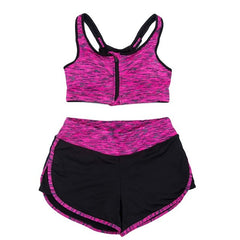 Women Satin Print Yoga Sets Running Sports Bra Zipper+ Shorts Set Fitness Gym Push Up Seamless Bras Tops Elastic Short Pants