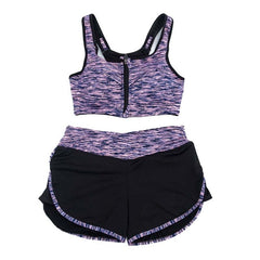 Women Satin Print Yoga Sets Running Sports Bra Zipper+ Shorts Set Fitness Gym Push Up Seamless Bras Tops Elastic Short Pants
