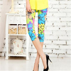 Women High Quality capris Leggins Waisted Floral Printing Soft Pants Lady Fitness Workout thin Leggings mid-calf Activewear K085