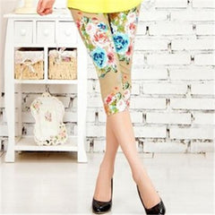 Women High Quality capris Leggins Waisted Floral Printing Soft Pants Lady Fitness Workout thin Leggings mid-calf Activewear K085
