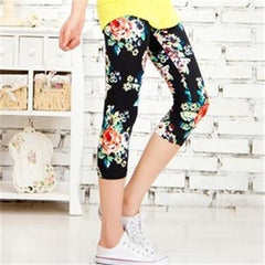 Women High Quality capris Leggins Waisted Floral Printing Soft Pants Lady Fitness Workout thin Leggings mid-calf Activewear K085