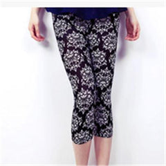 Women High Quality capris Leggins Waisted Floral Printing Soft Pants Lady Fitness Workout thin Leggings mid-calf Activewear K085