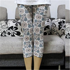 Women High Quality capris Leggins Waisted Floral Printing Soft Pants Lady Fitness Workout thin Leggings mid-calf Activewear K085