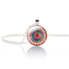 Vintage Jewelry Silver Plated with OM Symbol Buddhism Mandala Glass Cabochon Yoga Pendant Choker Glass Necklace India Jewelry