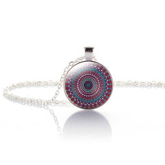 Vintage Jewelry Silver Plated with OM Symbol Buddhism Mandala Glass Cabochon Yoga Pendant Choker Glass Necklace India Jewelry