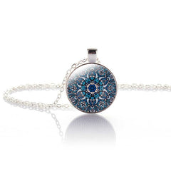 Vintage Jewelry Silver Plated with OM Symbol Buddhism Mandala Glass Cabochon Yoga Pendant Choker Glass Necklace India Jewelry