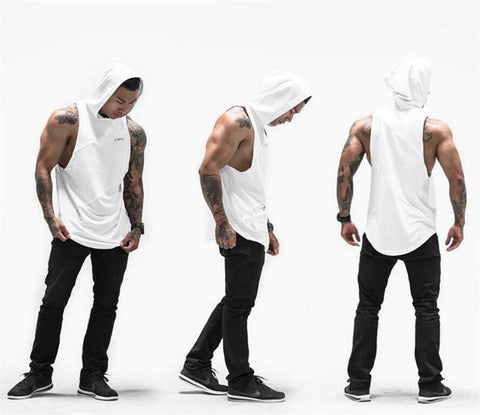 Gyms Clothing Fitness Men Tank Top with hooded Mens Bodybuilding Stringers Tank Tops Sporting Singlet Workout Sleeveless Shirt
