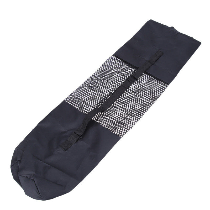 1 PCS Portable Yoga Pilates Mat Fine Nylon Bag Carrier Mesh Center Adjustable Strap Black