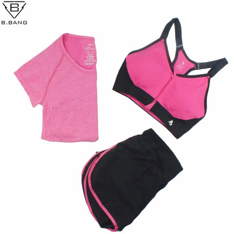 B.BANG 2017 Women Sport Yoga Set for Running Gym Sportswear Suit for Female Elastic Waist Yoga Suits Fitness Workout Clothing