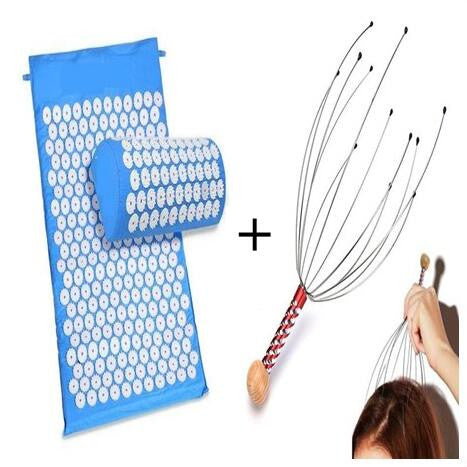 1 set Yoga Acupressure pillow+Massage mat +2 pcs Head Scalp Massager Body Pain Relief Cushion Body Neck Head Massager