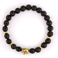 Wholesale Beaded Bracelet Yoga Jewelry Gold Color Buddha Leo Lion Head Bracelet Black Lava Stone Tiger Eye Skull Charm Bracelet