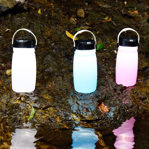 3 Colors Sport Design Rechargeable Solar Powered Camping Light Portable Outdoor Camping Water Bottle Hanging Lamp Light