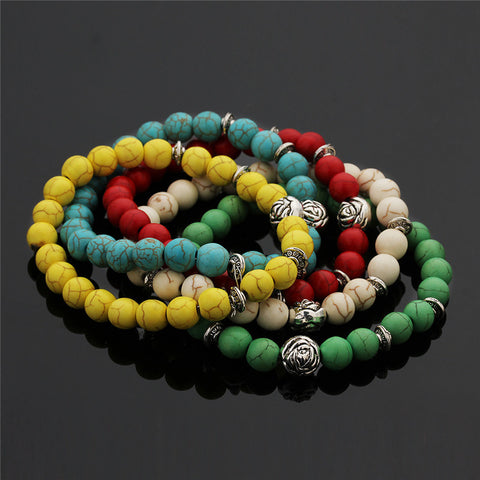 XINYAO 2017 Natural Stone Imitation Turquoises Black Lava Beads Bracelets Fashion Rose Stretch Yoga Bracelet For Women F6074