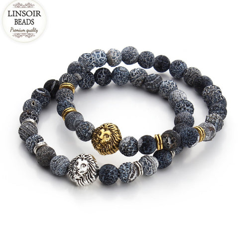 2017 Natural Stone Lion Head Charm Bracelet Black Lava Agates Created Tiger Eye Bead Yoga Bracelets For Women Pulseras F2823