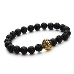 2017 Natural Stone Lion Head Charm Bracelet Black Lava Agates Created Tiger Eye Bead Yoga Bracelets For Women Pulseras F2823