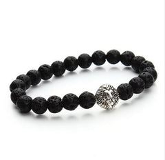 2017 Natural Stone Lion Head Charm Bracelet Black Lava Agates Created Tiger Eye Bead Yoga Bracelets For Women Pulseras F2823