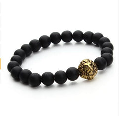 2017 Natural Stone Lion Head Charm Bracelet Black Lava Agates Created Tiger Eye Bead Yoga Bracelets For Women Pulseras F2823