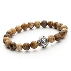 2017 Natural Stone Lion Head Charm Bracelet Black Lava Agates Created Tiger Eye Bead Yoga Bracelets For Women Pulseras F2823