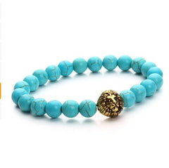 2017 Natural Stone Lion Head Charm Bracelet Black Lava Agates Created Tiger Eye Bead Yoga Bracelets For Women Pulseras F2823