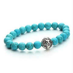 2017 Natural Stone Lion Head Charm Bracelet Black Lava Agates Created Tiger Eye Bead Yoga Bracelets For Women Pulseras F2823