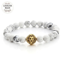 2017 Natural Stone Lion Head Charm Bracelet Black Lava Agates Created Tiger Eye Bead Yoga Bracelets For Women Pulseras F2823