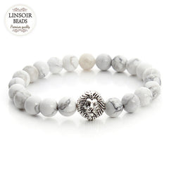2017 Natural Stone Lion Head Charm Bracelet Black Lava Agates Created Tiger Eye Bead Yoga Bracelets For Women Pulseras F2823