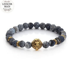 2017 Natural Stone Lion Head Charm Bracelet Black Lava Agates Created Tiger Eye Bead Yoga Bracelets For Women Pulseras F2823