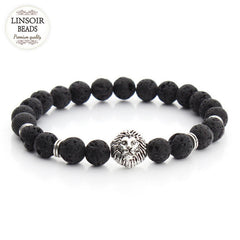2017 Natural Stone Lion Head Charm Bracelet Black Lava Agates Created Tiger Eye Bead Yoga Bracelets For Women Pulseras F2823