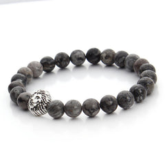 2017 Natural Stone Lion Head Charm Bracelet Black Lava Agates Created Tiger Eye Bead Yoga Bracelets For Women Pulseras F2823