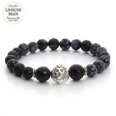 2017 Natural Stone Lion Head Charm Bracelet Black Lava Agates Created Tiger Eye Bead Yoga Bracelets For Women Pulseras F2823