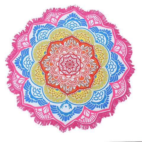 Beach towel Tassel Indian Mandala tablecloth Totem Lotus Printing Beach Towels Yoga Mat Sun block Round Bikini Cover-Up Blanket