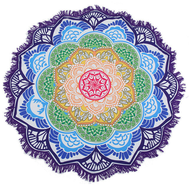 Beach towel Tassel Indian Mandala tablecloth Totem Lotus Printing Beach Towels Yoga Mat Sun block Round Bikini Cover-Up Blanket