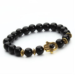 XINYAO 2017 Natural Stone Black Lava Beads Bracelet Men Gold Color Hamsa Hand Charm Energy Yoga Mala Bracelets For Women F2830
