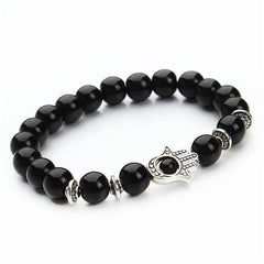 XINYAO 2017 Natural Stone Black Lava Beads Bracelet Men Gold Color Hamsa Hand Charm Energy Yoga Mala Bracelets For Women F2830