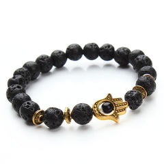 XINYAO 2017 Natural Stone Black Lava Beads Bracelet Men Gold Color Hamsa Hand Charm Energy Yoga Mala Bracelets For Women F2830