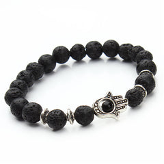 XINYAO 2017 Natural Stone Black Lava Beads Bracelet Men Gold Color Hamsa Hand Charm Energy Yoga Mala Bracelets For Women F2830