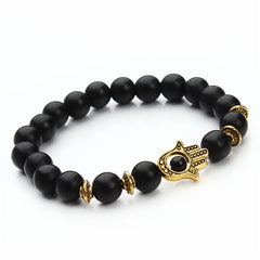 XINYAO 2017 Natural Stone Black Lava Beads Bracelet Men Gold Color Hamsa Hand Charm Energy Yoga Mala Bracelets For Women F2830