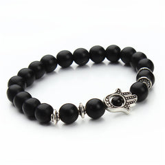 XINYAO 2017 Natural Stone Black Lava Beads Bracelet Men Gold Color Hamsa Hand Charm Energy Yoga Mala Bracelets For Women F2830