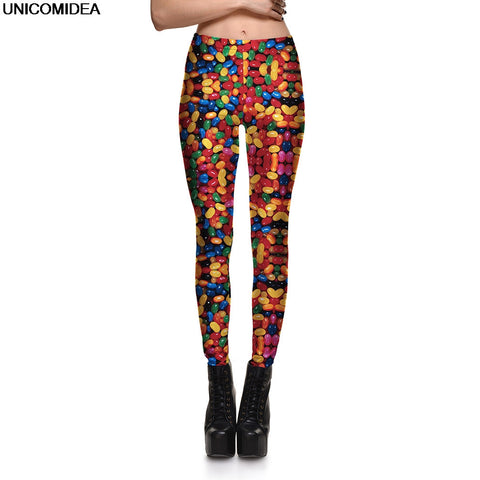 Women Leggings 2017 Colorful Candy Pants 3D Print High Waist Leggins Activewear Casual Women's Legging