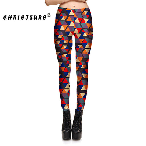 Chrleisure S-XL 3D Triangle Print Leggings Colorful Geometry Blocks Fitness Legins Casual Slim Workout Activewear Trousers