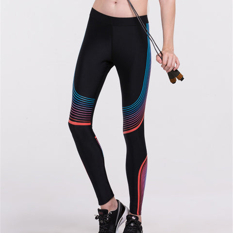 2017Women Leggings Fashion Lycra Viscose Striped Streamer Elastic Joggers Activewear Legging Sweatpants Push Up Fitness Trousers