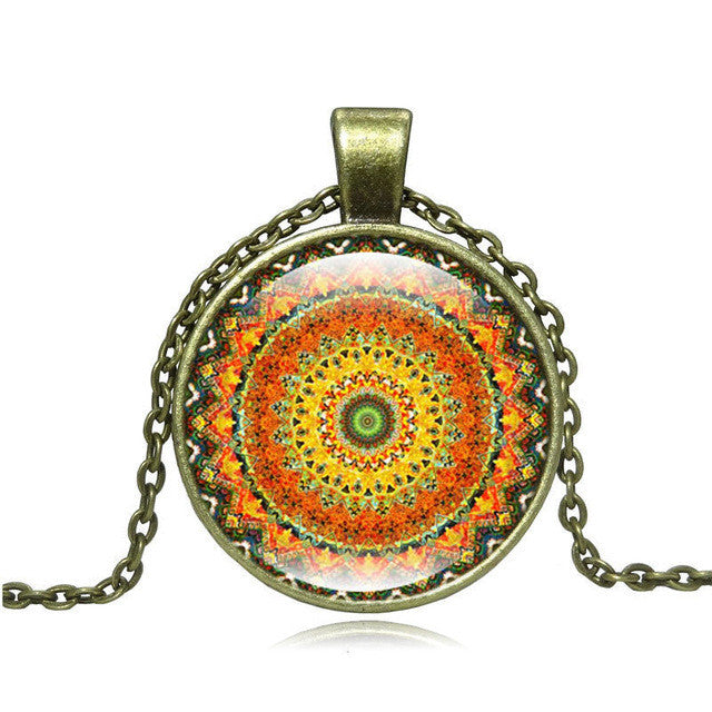 Vintage henna yoga pendant necklaces handmade India jewelry bloom mandala lotus necklace om symbol buddhism bijoux S7291