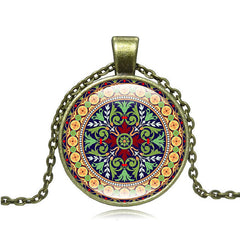 Vintage henna yoga pendant necklaces handmade India jewelry bloom mandala lotus necklace om symbol buddhism bijoux S7291